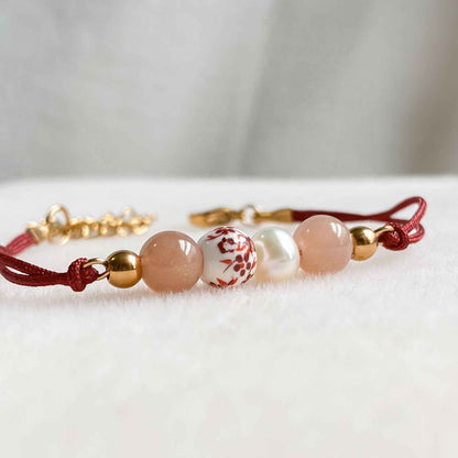 Bracelet cordon rouge en pierres naturelles | ÉVEIL