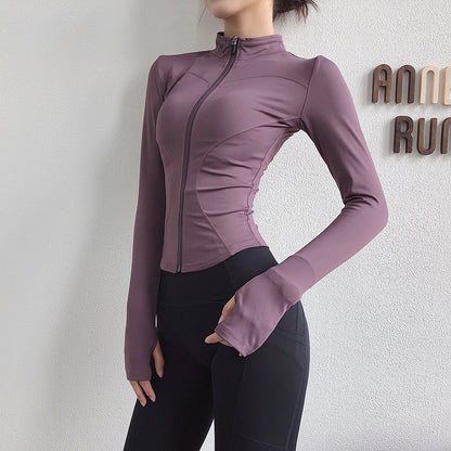 Women’s Long-Sleeve Zip-Up Workout Jacket – Tight-Fit Yoga & Fitness Top