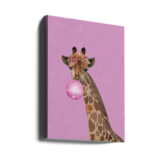 Wandbild Giraffe rosa Kaugummi