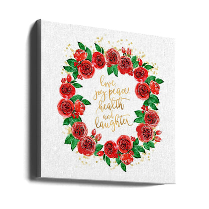 Wandbild Weihnachtswünsche Kranz aus roten englischen Rosen
