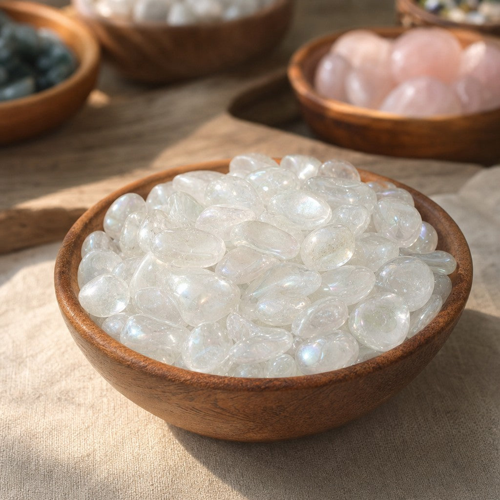 Rainbow Aura Clear Quartz Tumbled Stones (Enhanced)