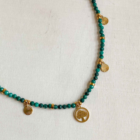 DEMETER | Collier en Malachite avec pendentif arbre de vie