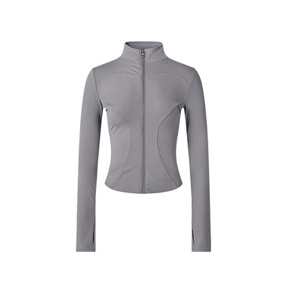 Women’s Long-Sleeve Zip-Up Workout Jacket – Tight-Fit Yoga & Fitness Top