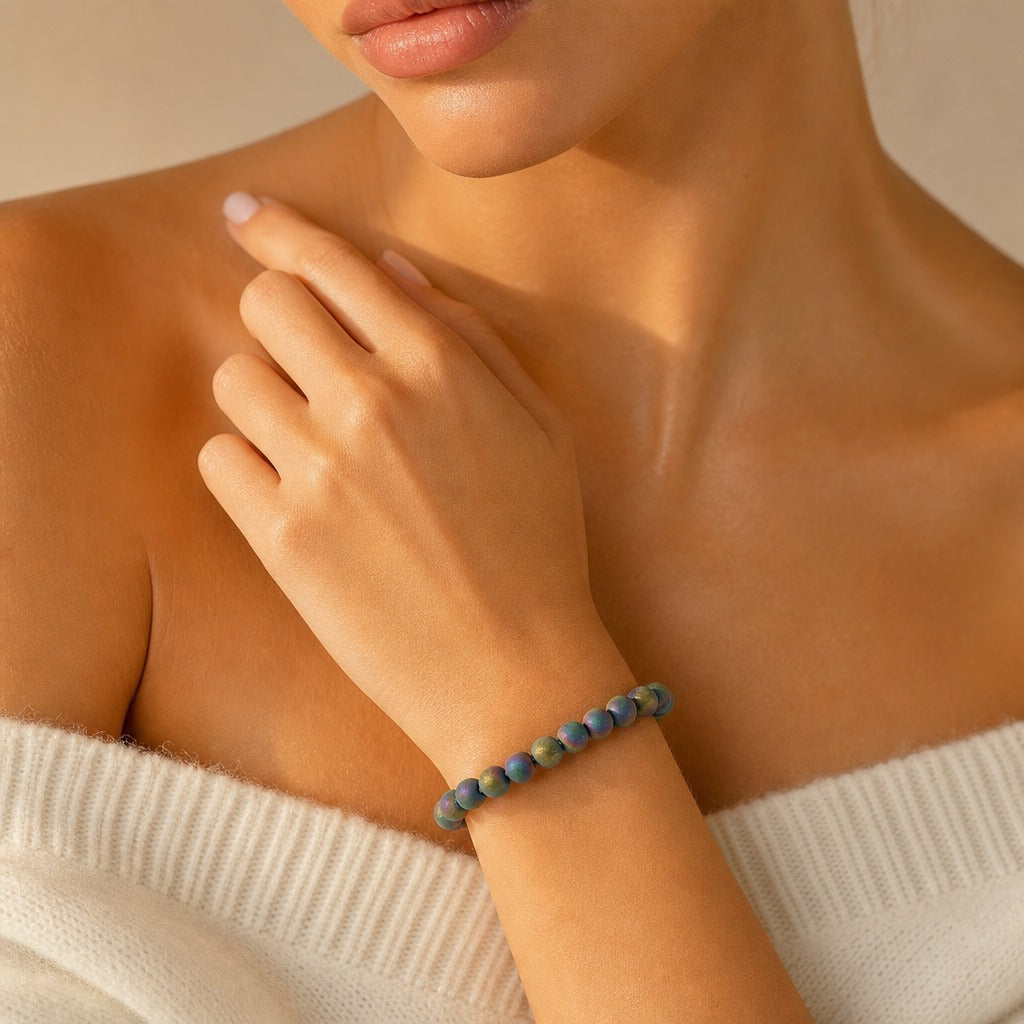 Agate Druzy Electroplated Rainbow Round Bracelet - 8mm (Enhanced)