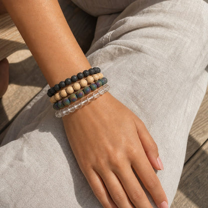 Agate Druzy Electroplated Rainbow Round Bracelet - 8mm (Enhanced)