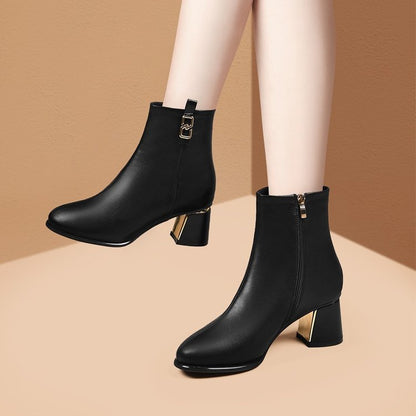 Women's Sequin Ankle Boots – Pointed Toe Chunky Heel Side-Zip Fashion Boots