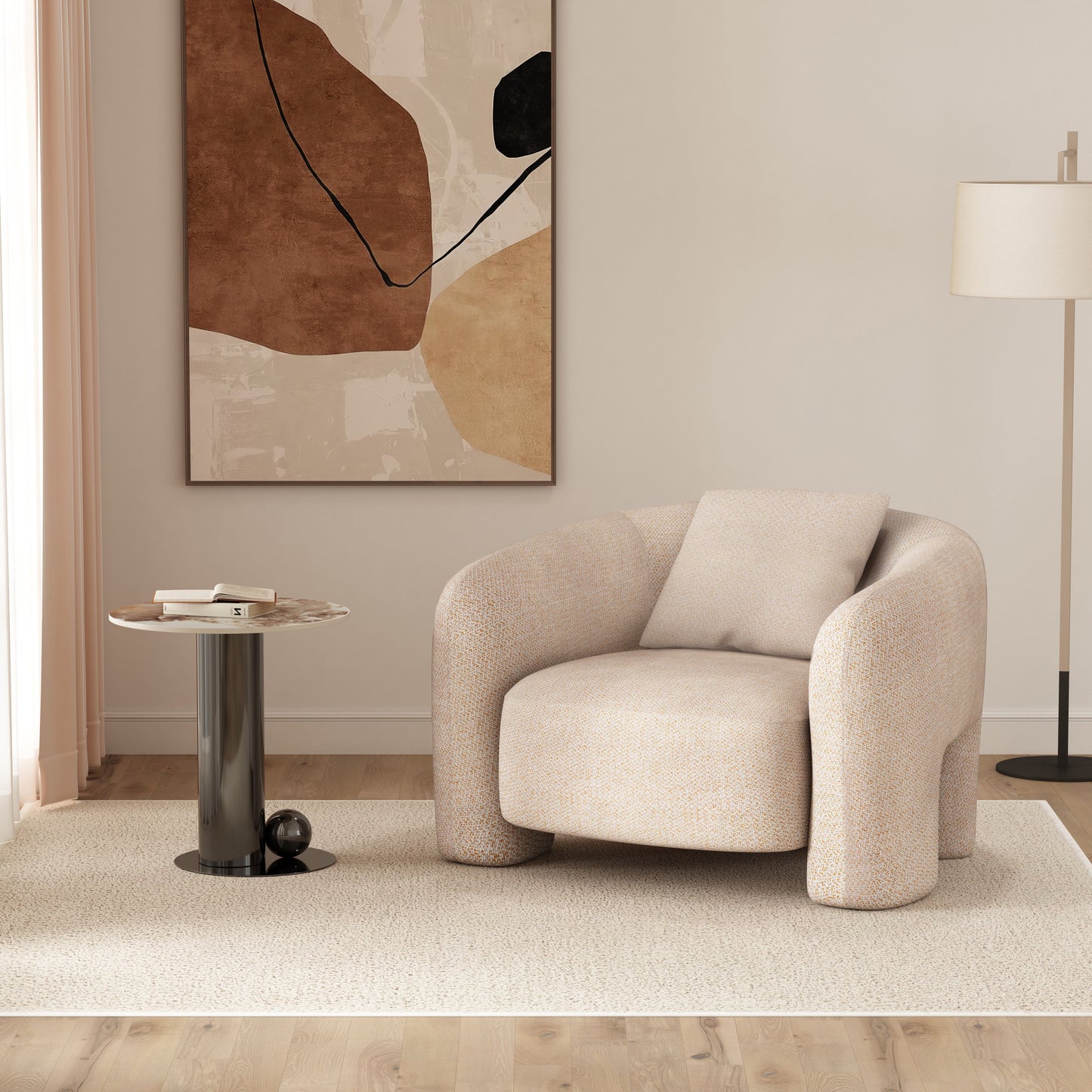 Chloe Pine Wood Tweed Akzentsessel - Beige