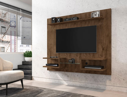 Augusta Modernes schwebendes Entertainment-Center mit Regal – Rustikales Braun