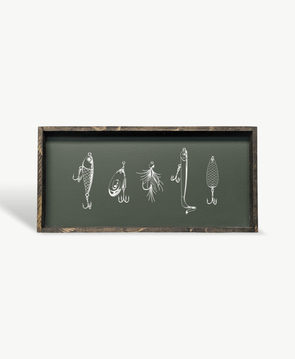 Fishing Lures Wood Sign - Vintage Cottage Wall Art