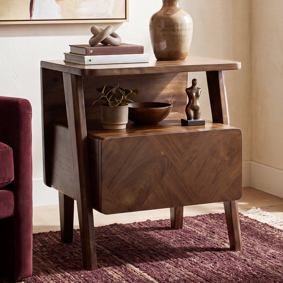 Rum Solid Wood Nightstand