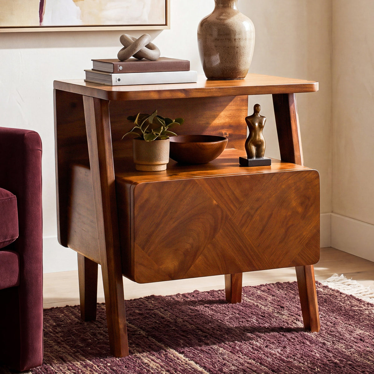 Rum Solid Wood Nightstand