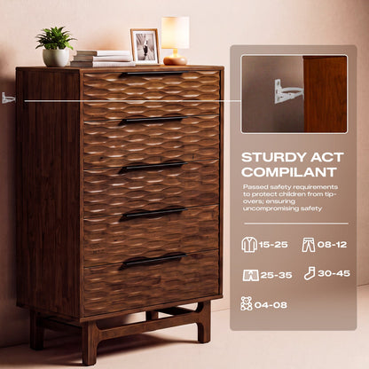 Elara Solid Wood Dresser with 5 Drawers