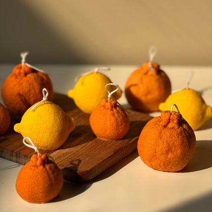 Orangenförmiges Kerzen-Set: Sojawachs, vegan, minimalistische Deko