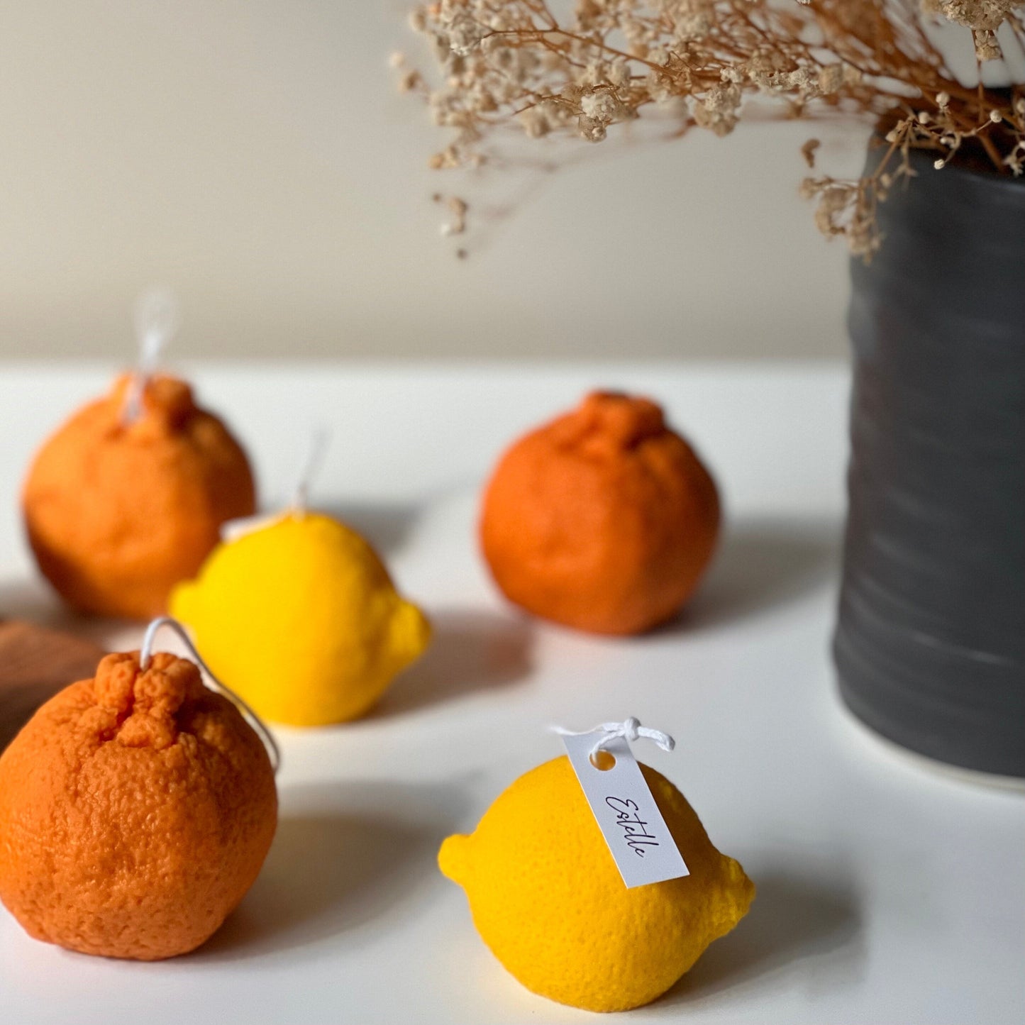 Orangenförmiges Kerzen-Set: Sojawachs, vegan, minimalistische Deko
