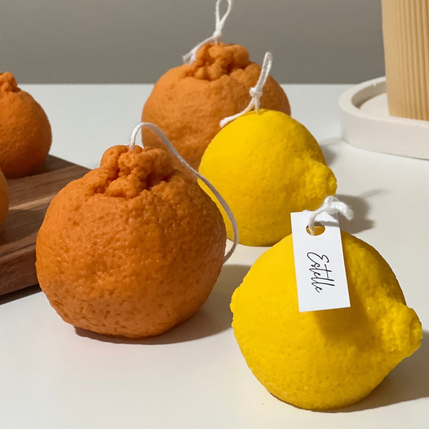 Orangenförmiges Kerzen-Set: Sojawachs, vegan, minimalistische Deko