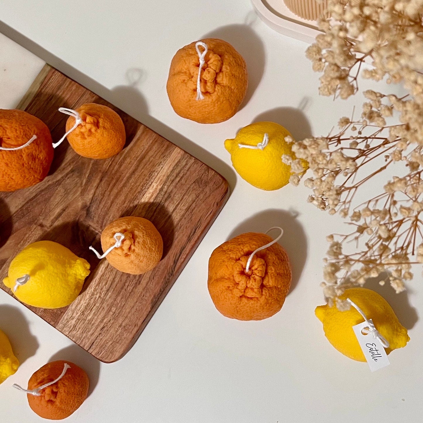 Orangenförmiges Kerzen-Set: Sojawachs, vegan, minimalistische Deko