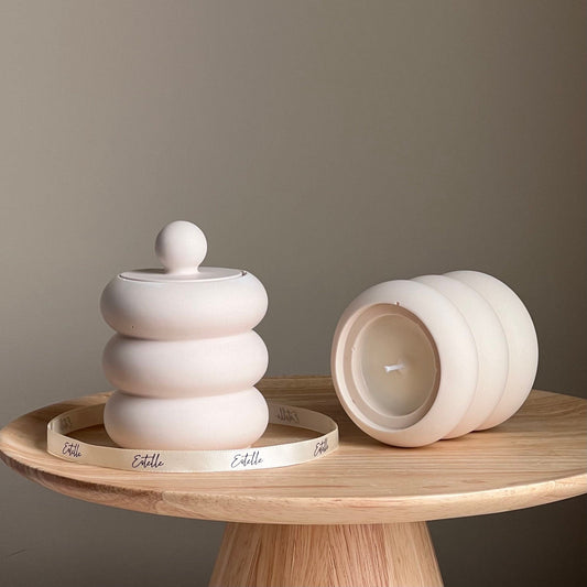 Donut Jar Sojakerze: Holzdocht, Jesmonite-Gefäß, handgemacht