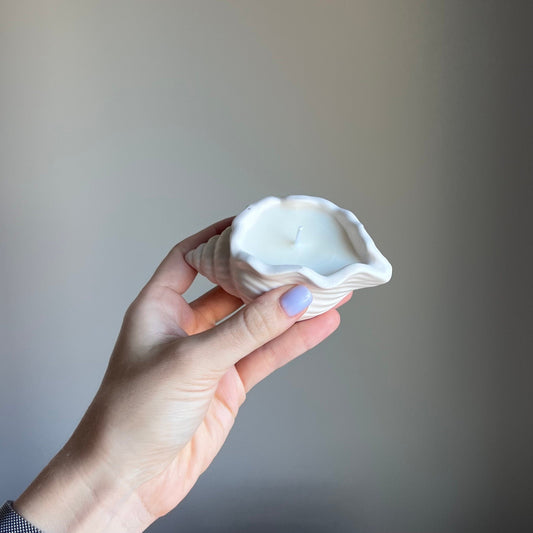 Muschelglas Sojawachskerze | Handgemachtes Jesmonite-Gefäß