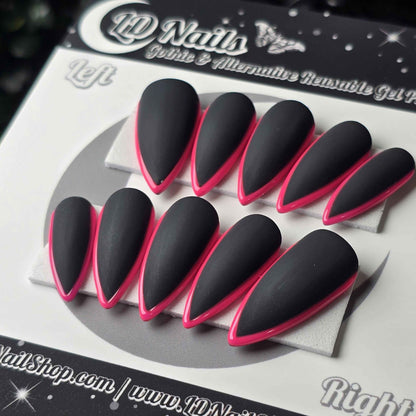 Black and Pink Skinny French - Embossed Tips