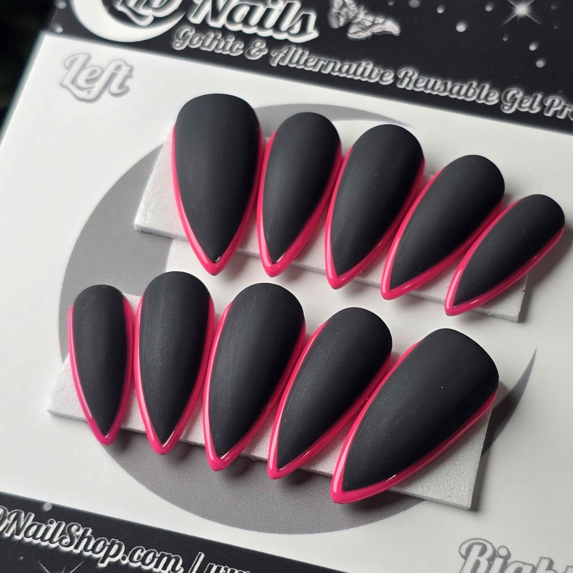 Black and Pink Skinny French - Embossed Tips