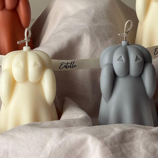 Handmade Spooky Pumpkin Face Ghost Candle: Halloween Soy Wax Decor