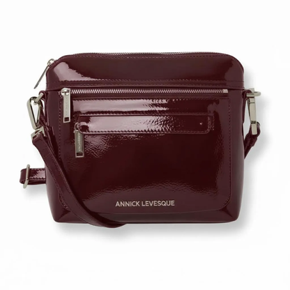 Petit Sac à Bandoulière en Cuir Rouge bordeaux vernis , Brigitte