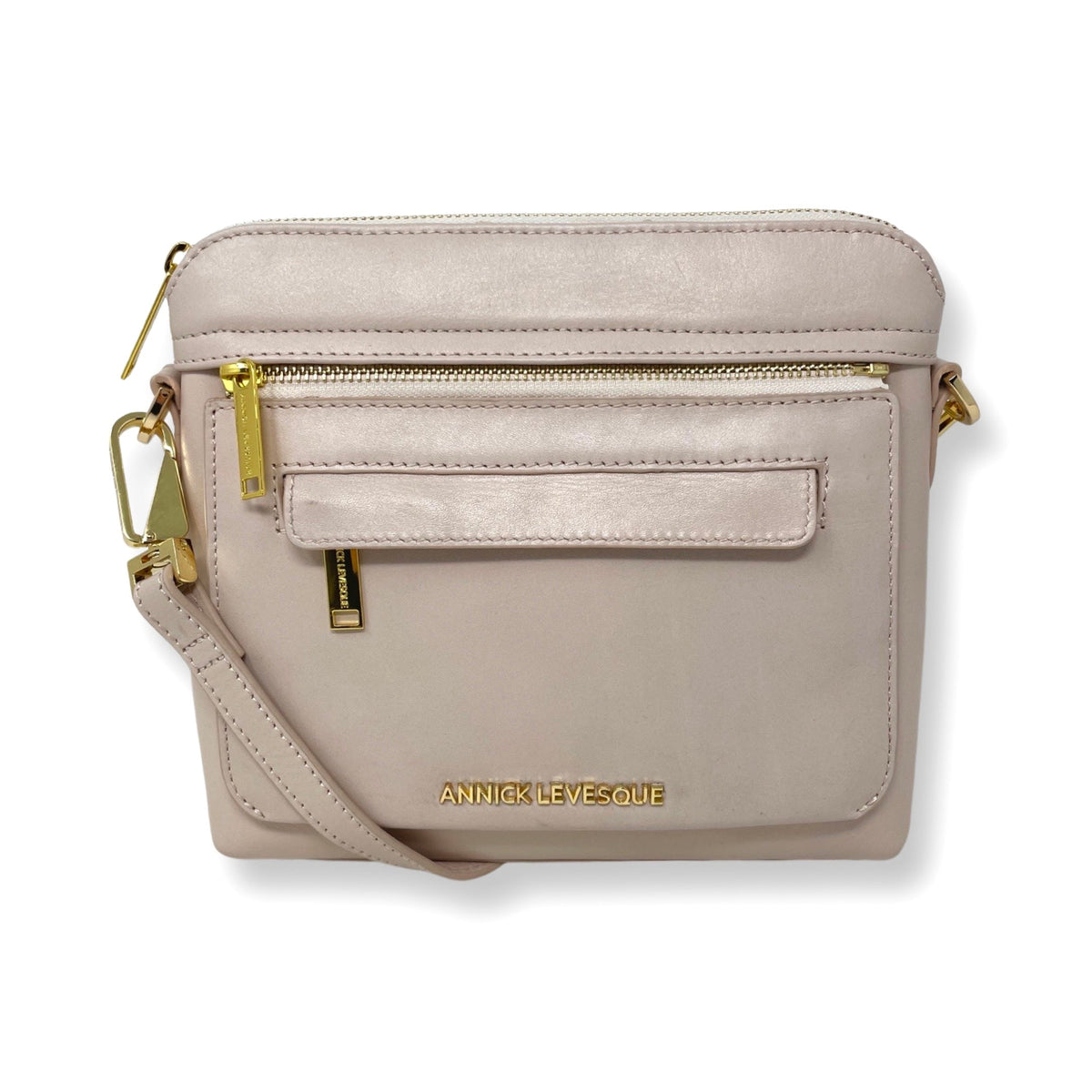 Petit sac à bandoulière en cuir rose poudre, Brigitte