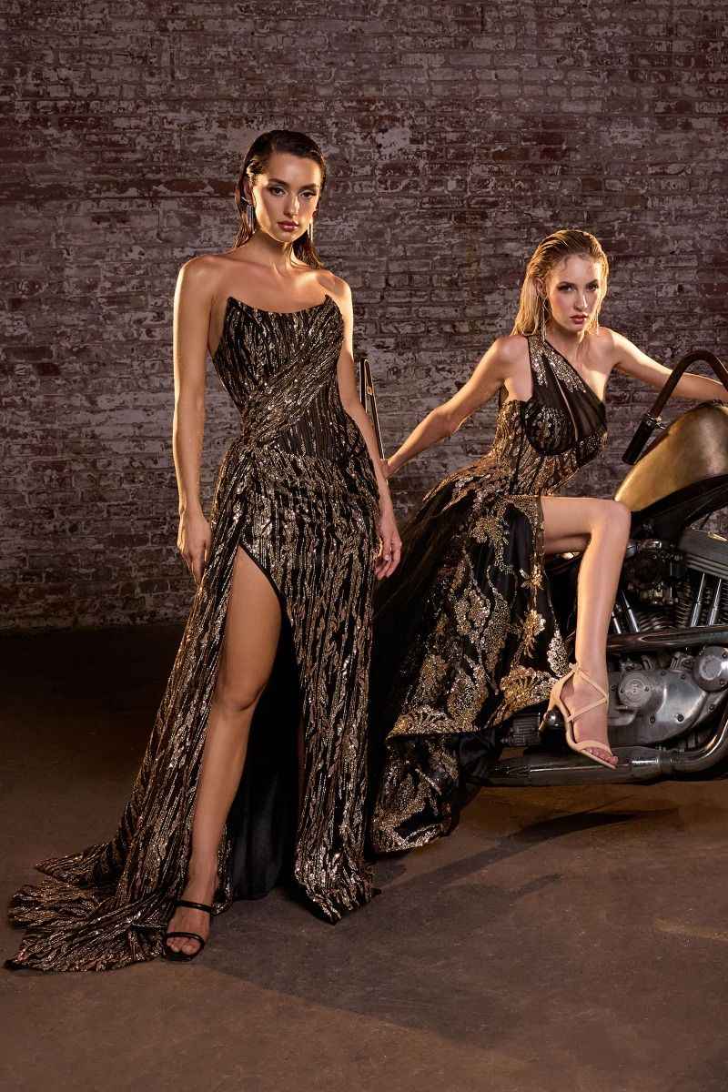 ONE SHOULDER GLITTER & TULLE GOWN