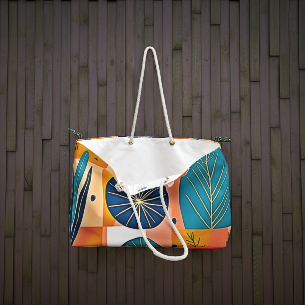 Abstract Tropical Leaves Weekender Bag | Colorful Geometric Beach Tote | Mom on the Go Bag | Mom lifestyle bag |Tote Bag - AURABAGS SHOP