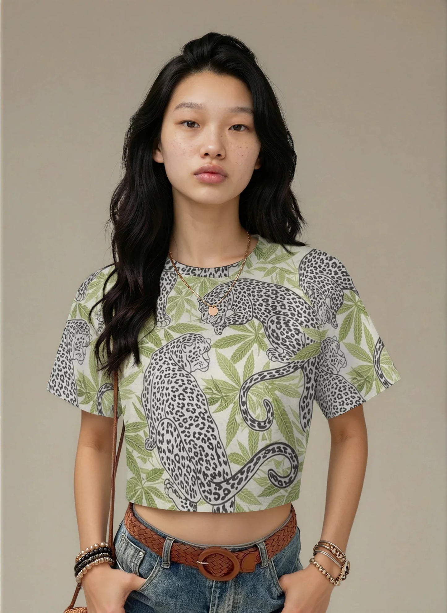 Leopard Cropped Ralgan T-Shirt
