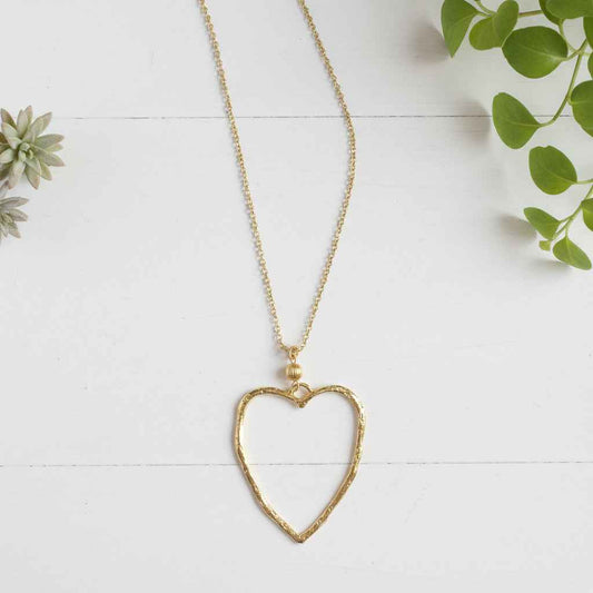 Chain Necklace with Open Heart Pendant - Gold Plate