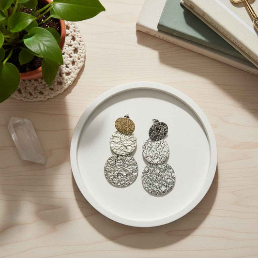 Triple Disc Beaten Earring - Grey Stainless Steel