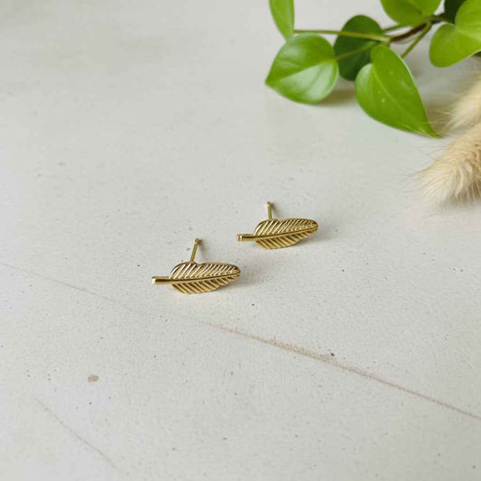 Leaf Stud Earrings - Gold Plate