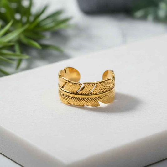 Wide Leaf Ring - Gold Plate