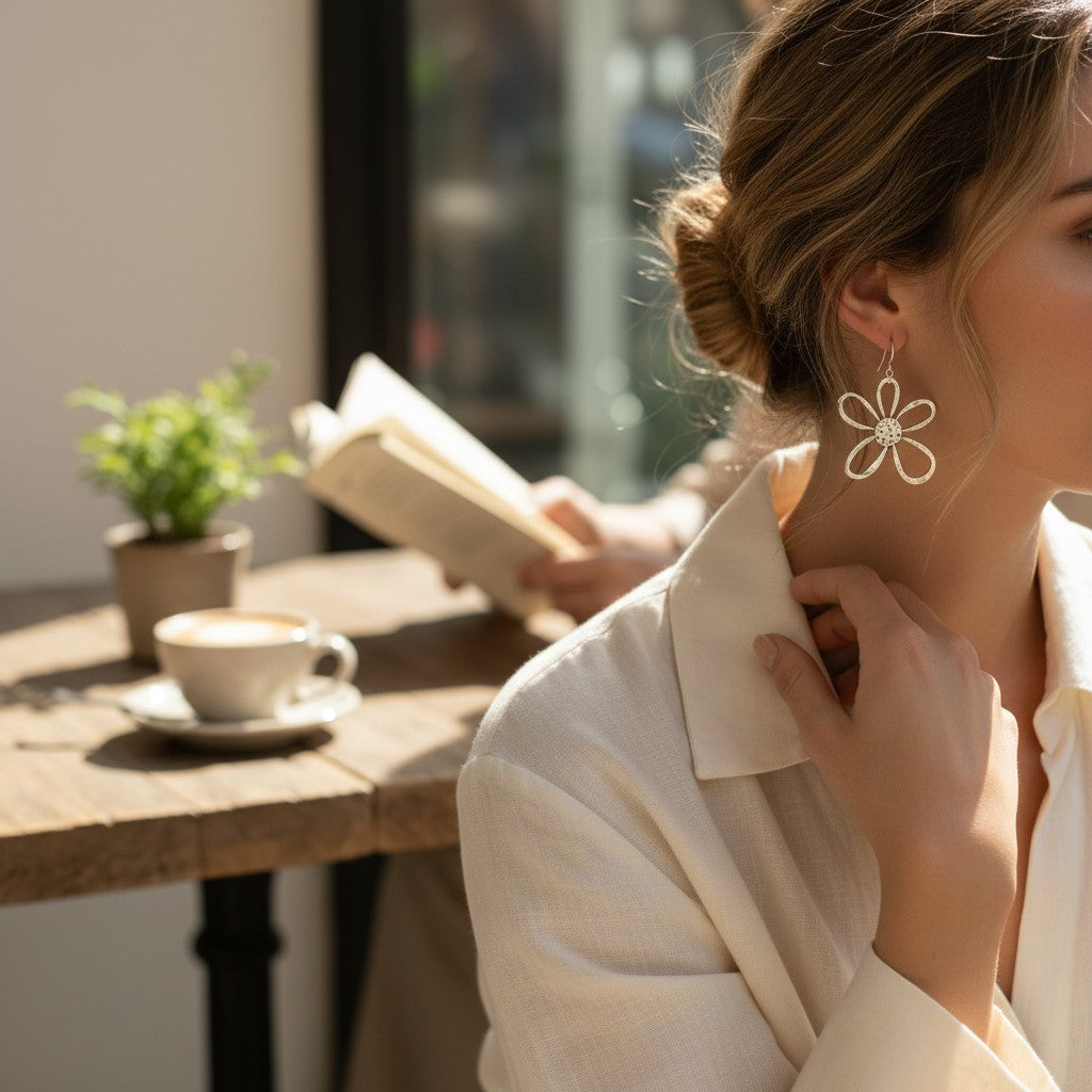 Open Flower Earrings in Silver Plate
