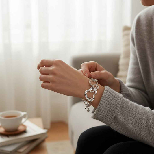 Linked Heart Bracelet - Grey Stainless Steel