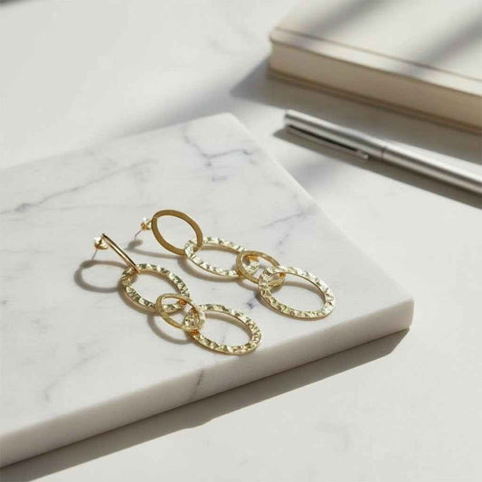 Linked Oval Earrings - Gold Stainless Steel