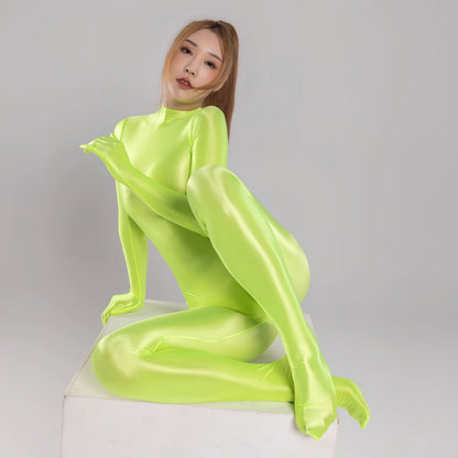 Spandex Nylon Full Bodysuit Zentai Shinny Cosplay Jumpsuit Attached Gloves