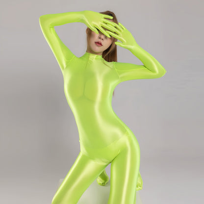 Spandex Nylon Full Bodysuit Zentai Shinny Cosplay Jumpsuit Attached Gloves