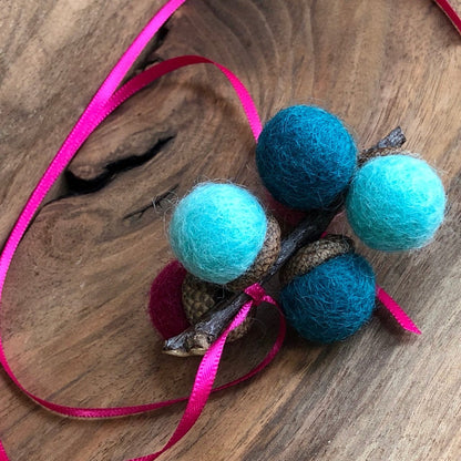 Acorn Stem | Felted | Turquoise & Pink
