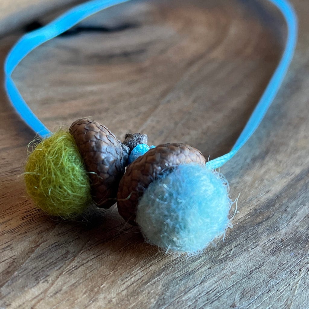 Tiny Double Felted Acorn | Baby Blue & Green | Aromatherapy Diffuser