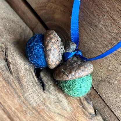Tiny Double Felted Acorn | blue & Khaki | Aromatherapy Diffuser
