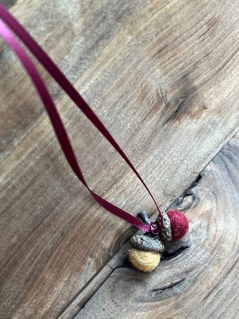 Tiny Double Felted Acorn | Gold & Burgundy | Aromatherapy Diffuser