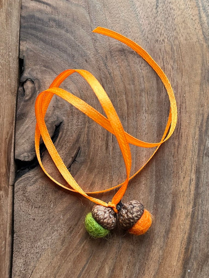 Tiny Double Felted Acorn | Light Orange & Citrus green | Aromatherapy Diffuser