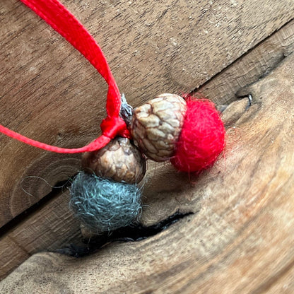 Tiny Double Felted Acorn | Slate & Red | Aromatherapy Diffuser