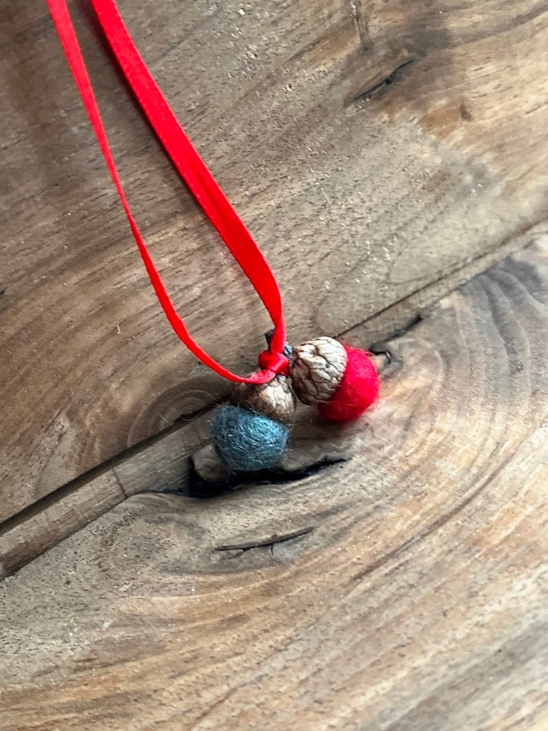 Tiny Double Felted Acorn | Slate & Red | Aromatherapy Diffuser