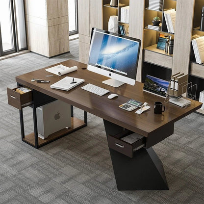 Modern K-Leg Steel Frame Office Desk with 2 Drawers