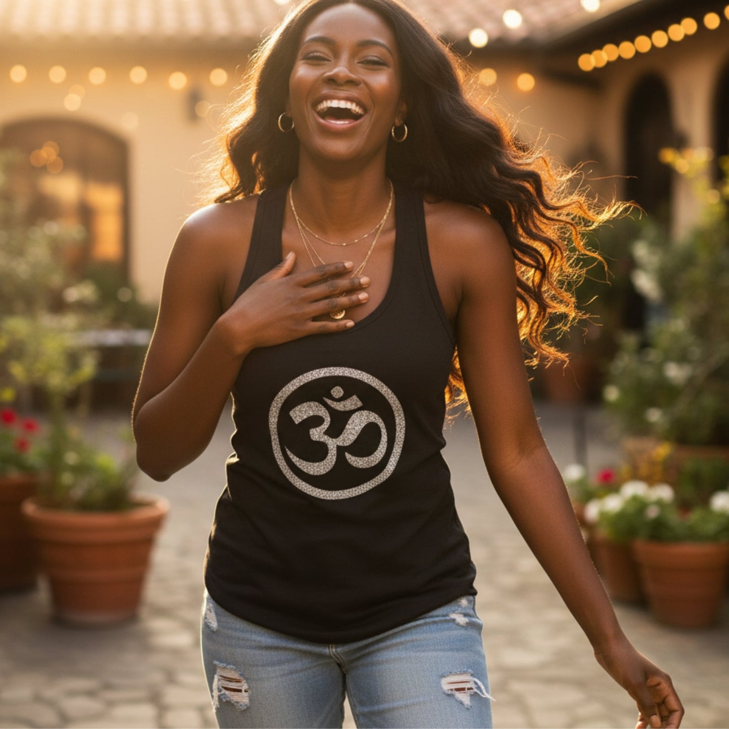 Om Symbol Tank Top | Women's Glitter Yoga Spiritual Shirt