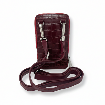 Petit Sac à bandoulière Rouge Bordeaux Croco | Marie-Josée