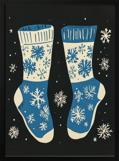 Wandbild Vintage Socken Strickwaren Blau Auf Schwarz Leinwandbild